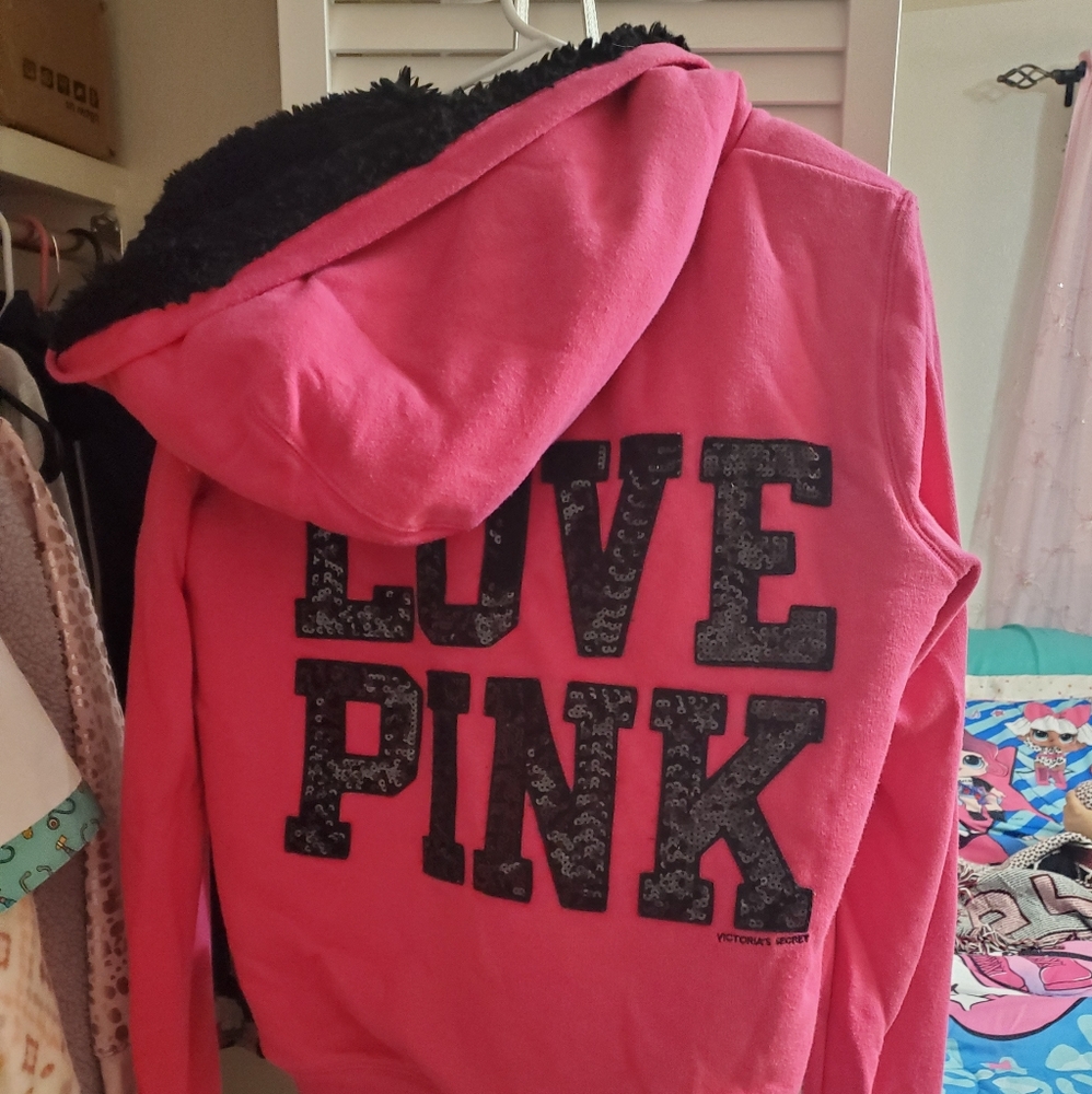 Pink bling zip hoodie